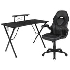 Flash Furniture Black Gaming Desk And Black Racing Chair Set With Cup Holder, Headphone Hook, And Monitor/Smartphone Stand
