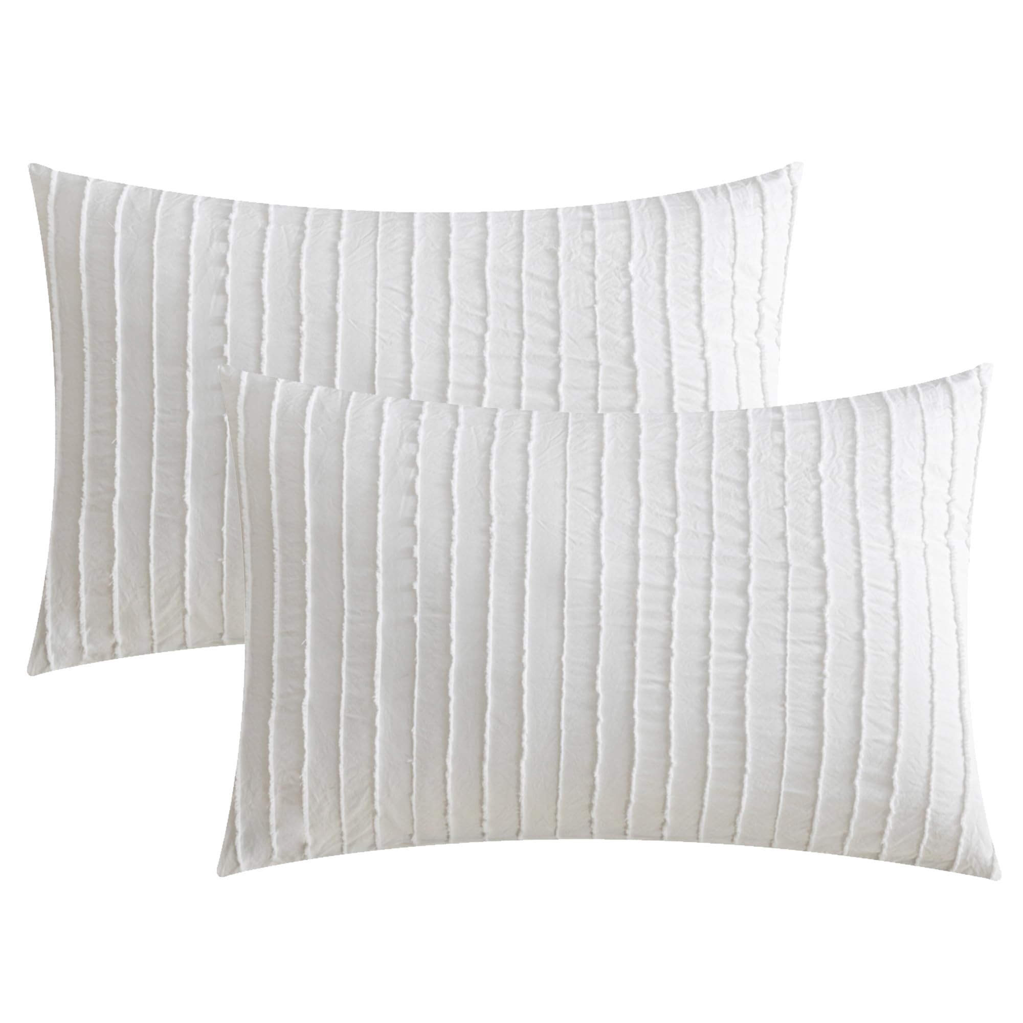 Jellymoni 2 Pack White Pillowcases Standard Size, Soft Microfiber Striped Tufted Pillow Covers With Envelope Closure (Pillows Ar