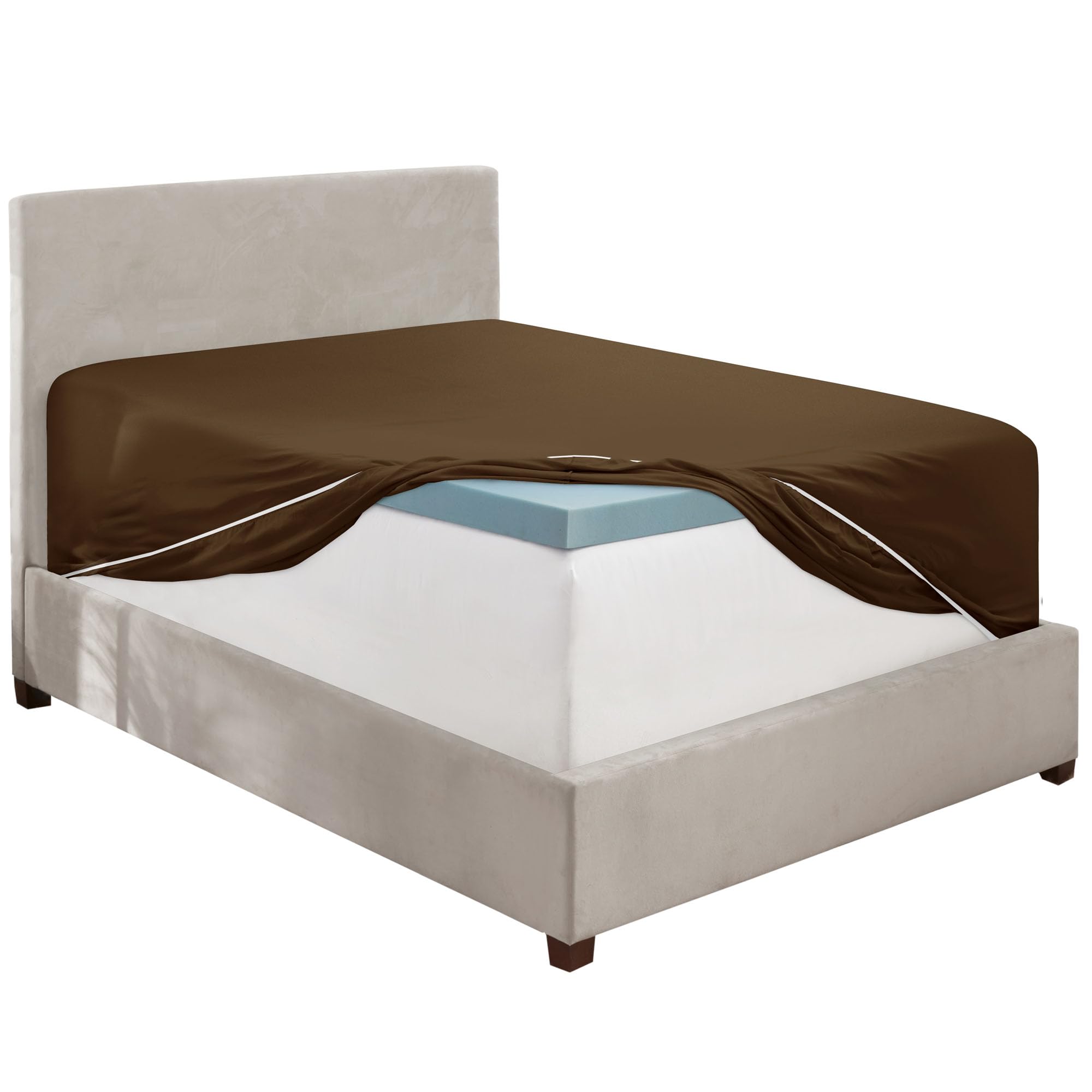Hearth & Harbor Extra Deep Pocket Full Fitted Sheet, Brown Full Size Fitted Sheet Only, 1800 Microfiber Fitted Bed Sheet, Ultra 