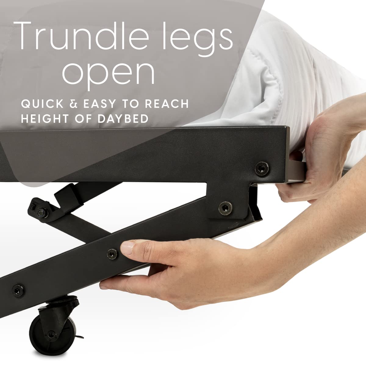 Milliard Twin Daybed with Pop Up Trundle, Black Metal Frame, Mattresses Sold Separately, Model MIL-TRNDL