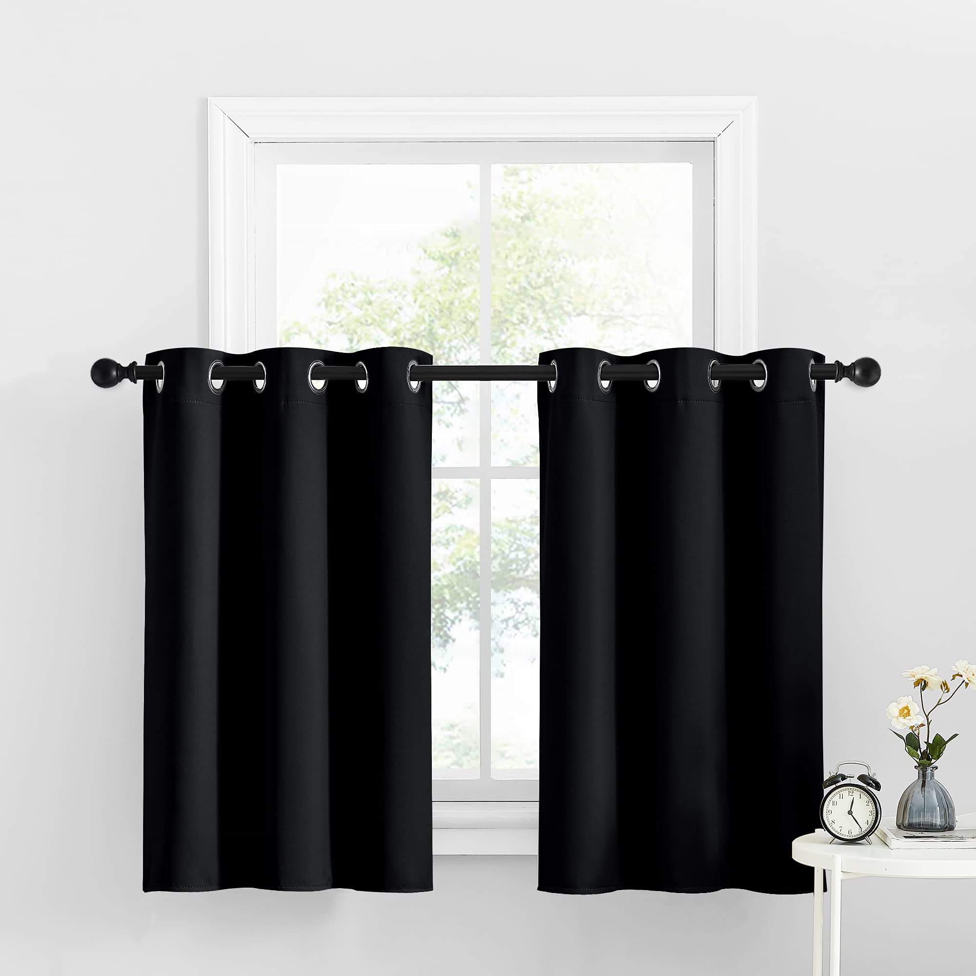 NICETOWN Blackout Short Window Treatment Valance Curtains, Grommet Tier Room Darkening Privacy Curtains for Kitchen/Bedroom/Bath
