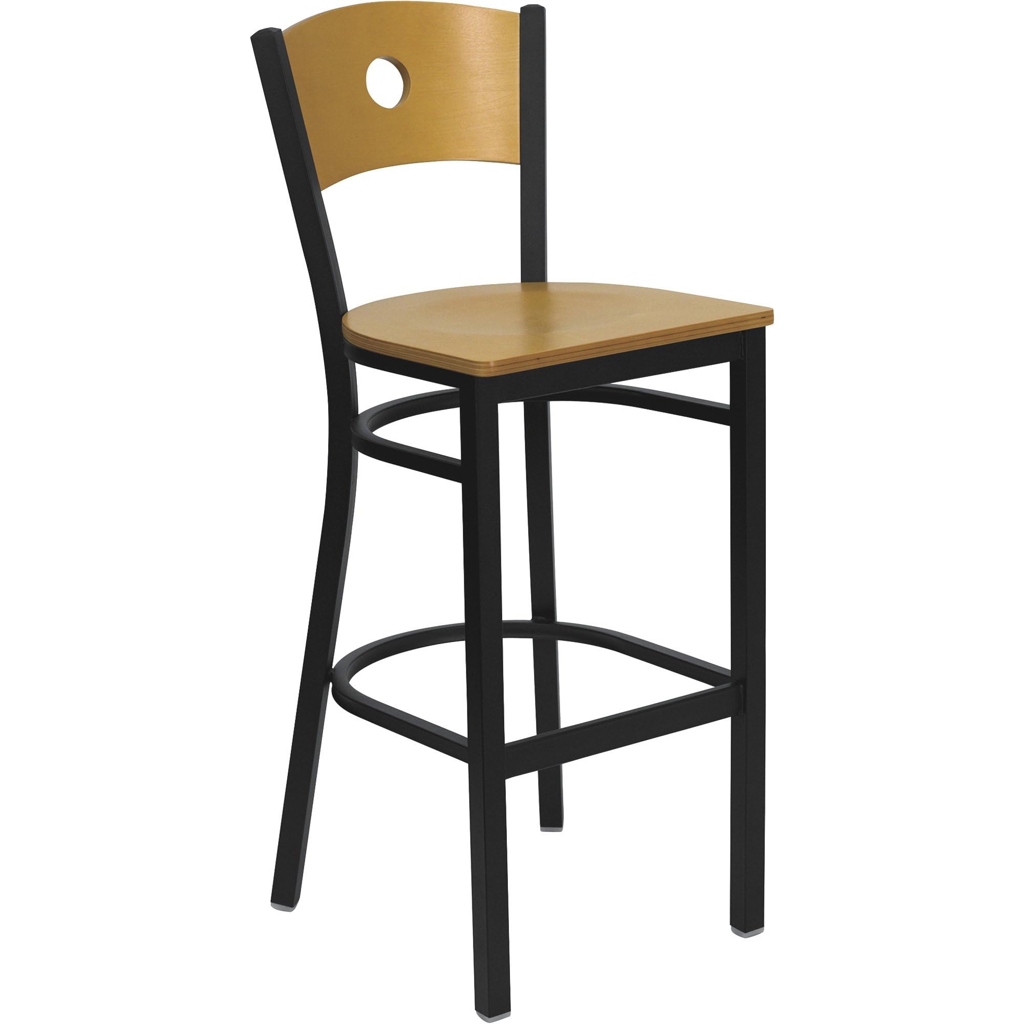 2 Pk. Black Circle Back Metal Barstool - Natural Wood Back, Black Vinyl Seat