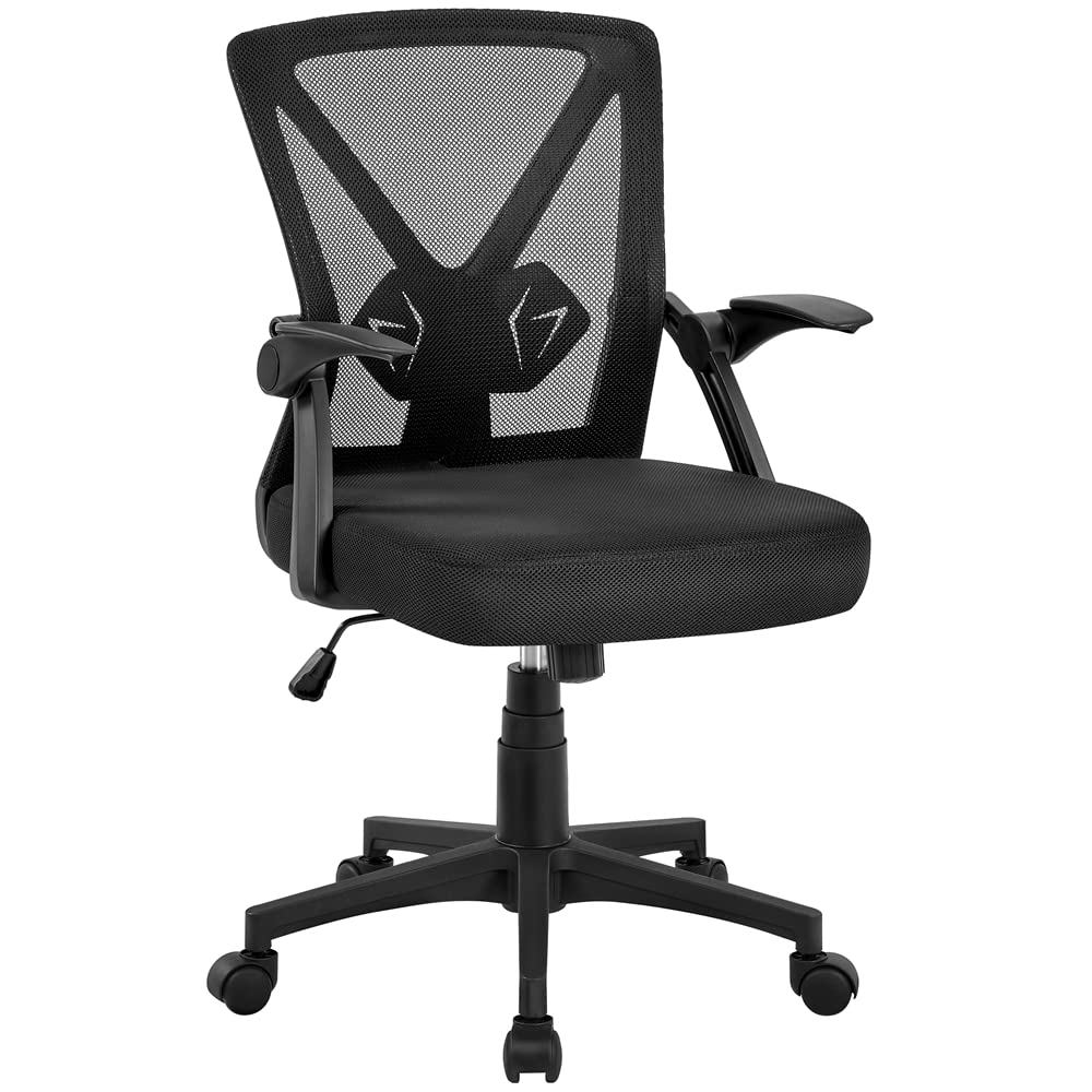 Yaheetech Home Office Chair Work Desk Chair Swivel Computer Mesh Chair with Flip-up Arms Adjustable Height Lumbar Support Execut