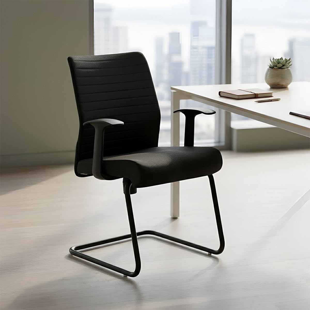 Nilkamal Thames Visitor Chair| Cushioned Seat And Metal Base | For Home, Office, Reception, Desk, Study| Black