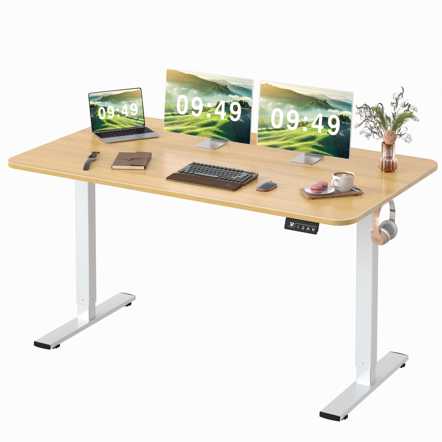 Furmax Electric Height Adjustable Standing Desk Large 55 x 24 Inches Sit Stand up Desk Home Office Computer Desk Memory Preset w