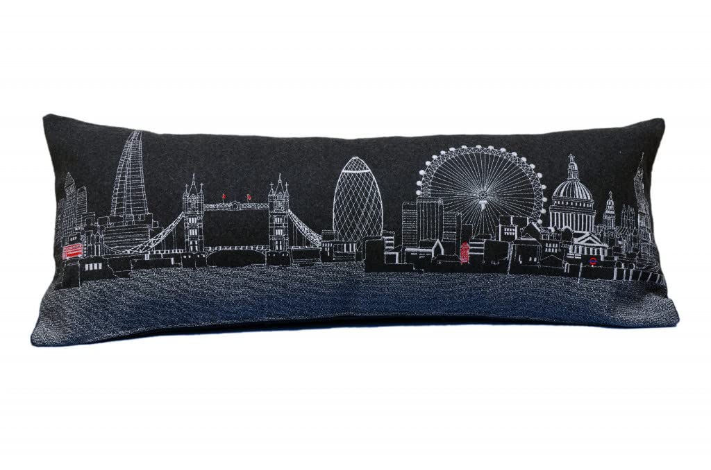 HomeRoots Grey 35' Black and White London Nighttime Skyline Lumbar Decorative Pillow