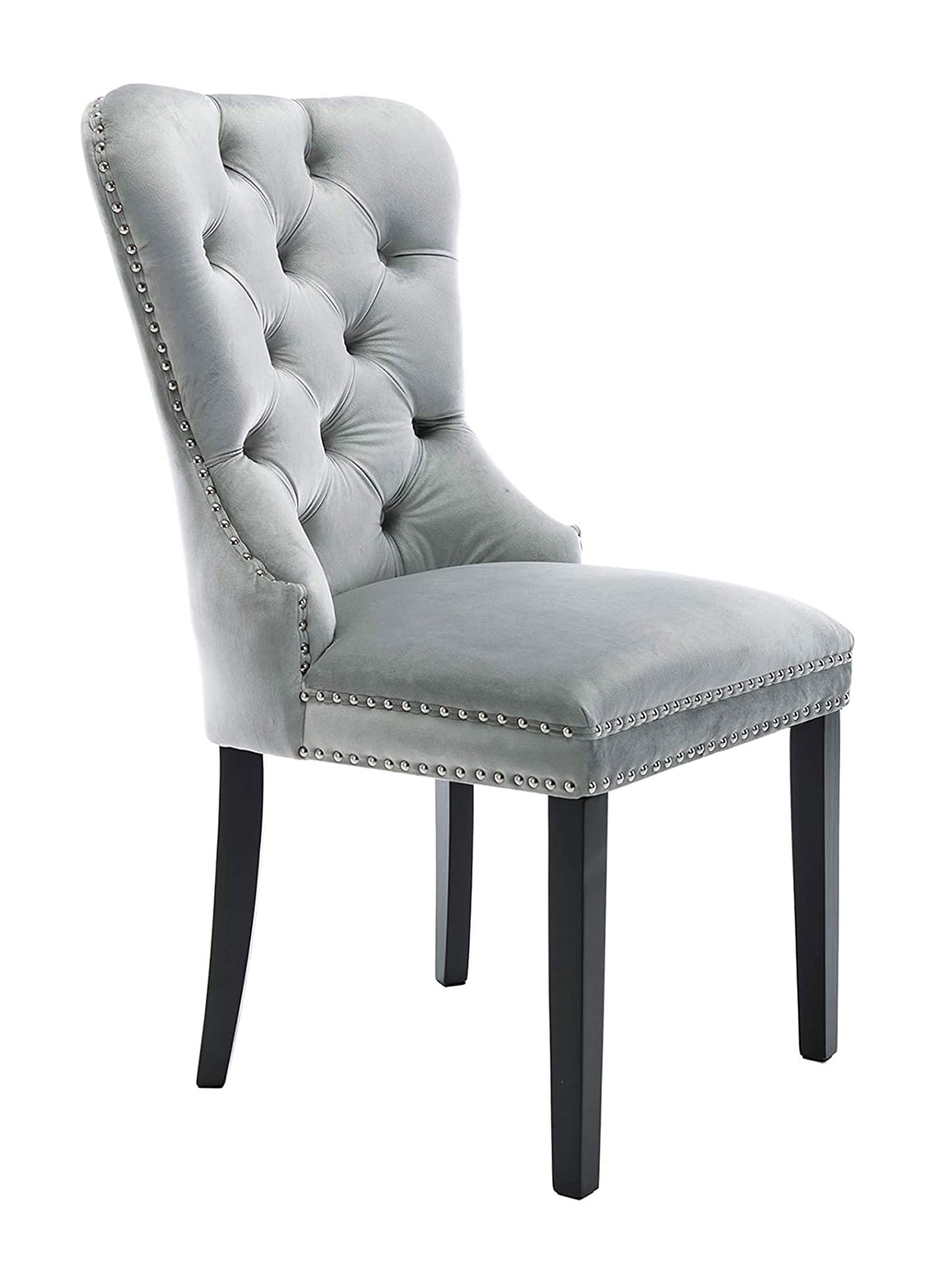 Better Home Products Carell Furniture Velvet Upholstered Tufted Dining Chair Set in Gray