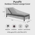 Purefit Outdoor Chaise Lounge Cover, Lounge Chair Covers Waterproof Patio Furniture Lounge Chair Cover, Uv Resistant & Weatherproof, 1 Pack, 78'L X 35.5'W X 33'H Inches, Gray