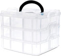 EMORSKY Storage Boxes Plastic Clear Container Case Stackable Removable Dividers 18 Compartments 3 Layers with Handle Lids for Cr
