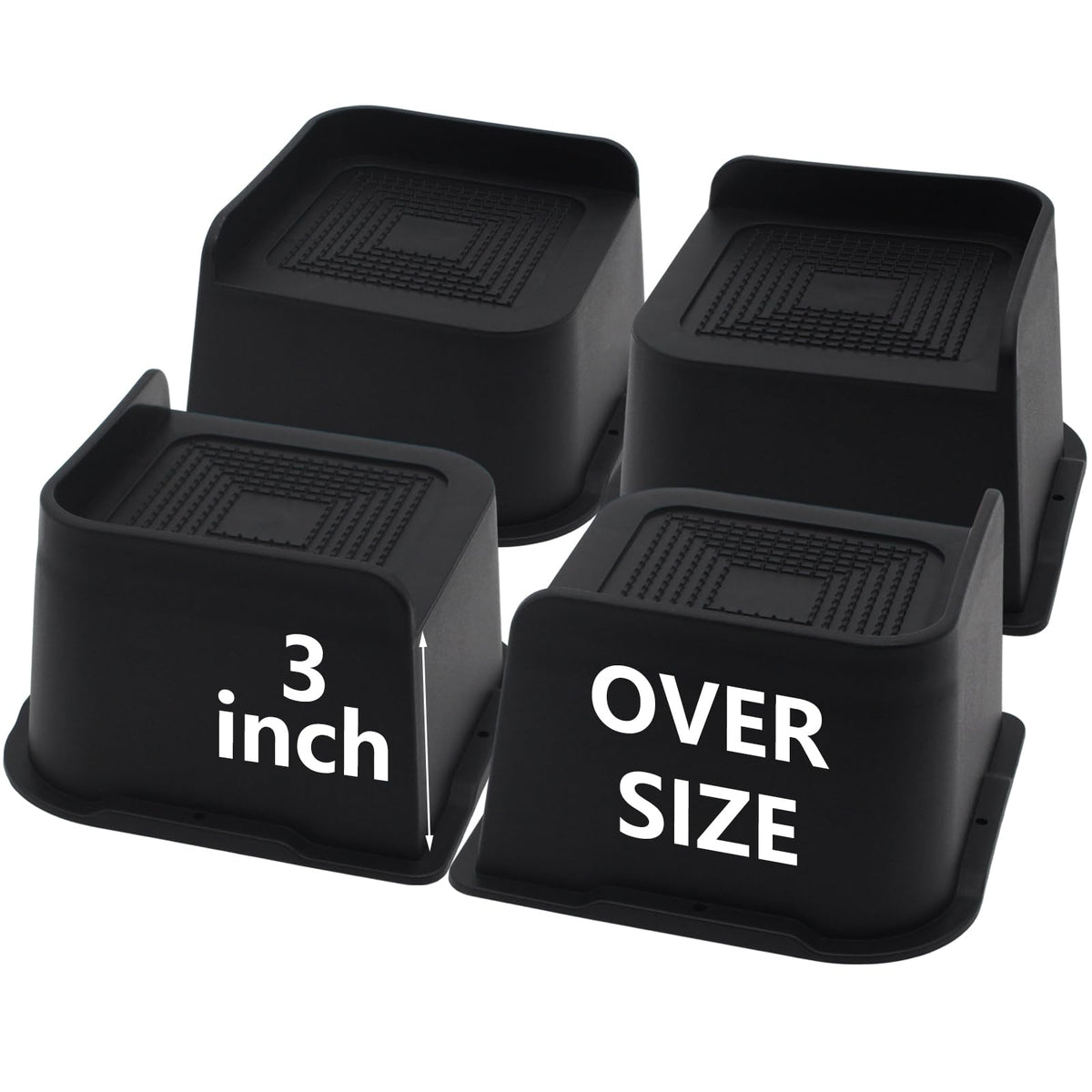 Hanihua 4 Pack Bed Risers 3 Inch Heavy Duty, Oversized Furniture Risers, Black Bed Lifts Risers For Table, Sofa, Chair, Couch, D