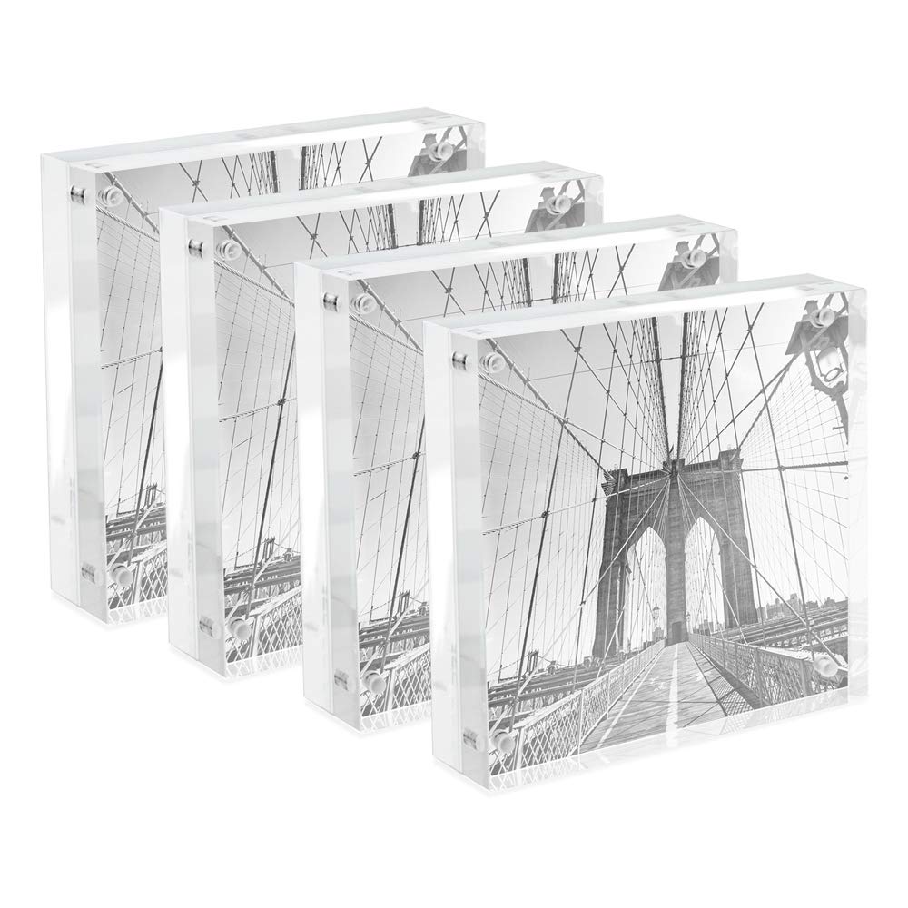 Isaac Jacobs 5    x 5    (4-Pack) Super Thick [28MM Thickness] Clear Acrylic Magnetic Block Picture Frame, Double-Sided, Framele