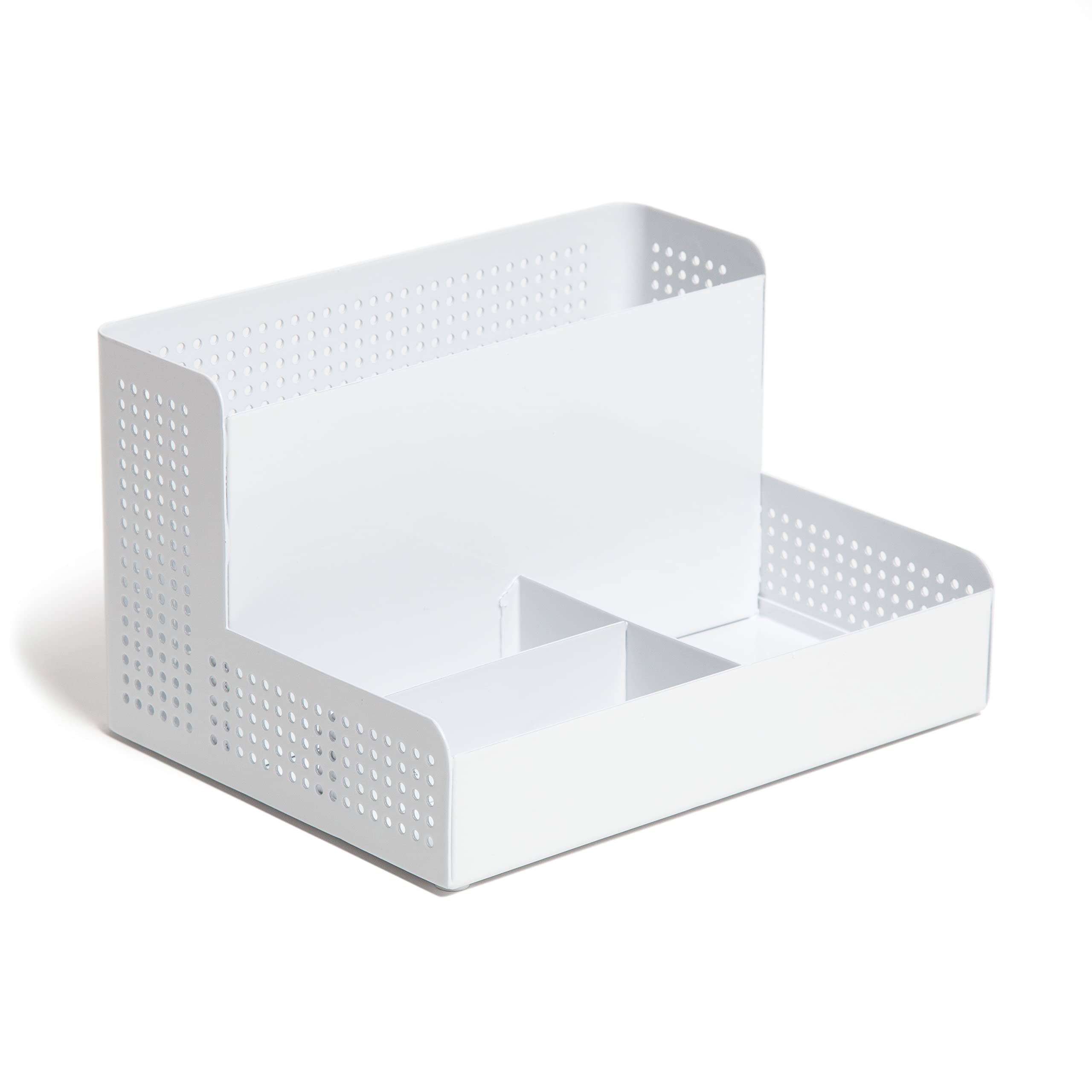 U Brands Modern Perforated Storage Cup Desk Organizer, Office Supplies, White, Metal, 1 Count