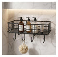 CLINTON SelfAdhesive Shower Caddy, Wall Mounted Storage Rack with Hooks for Bathroom and Kitchen, Black