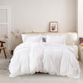 Luxlovery White Ruffle Comforter Set Full Farmhouse Boho Bedding Comforter Set Plain White Shabby Chic Solid Cotton Blanket Quil