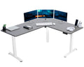 VIVO Electric Corner 63 x 55 inch L-Shaped Standing Desk, Memory Height Adjustment, Dark Gray Top White Frame, DESK-E3CTWG
