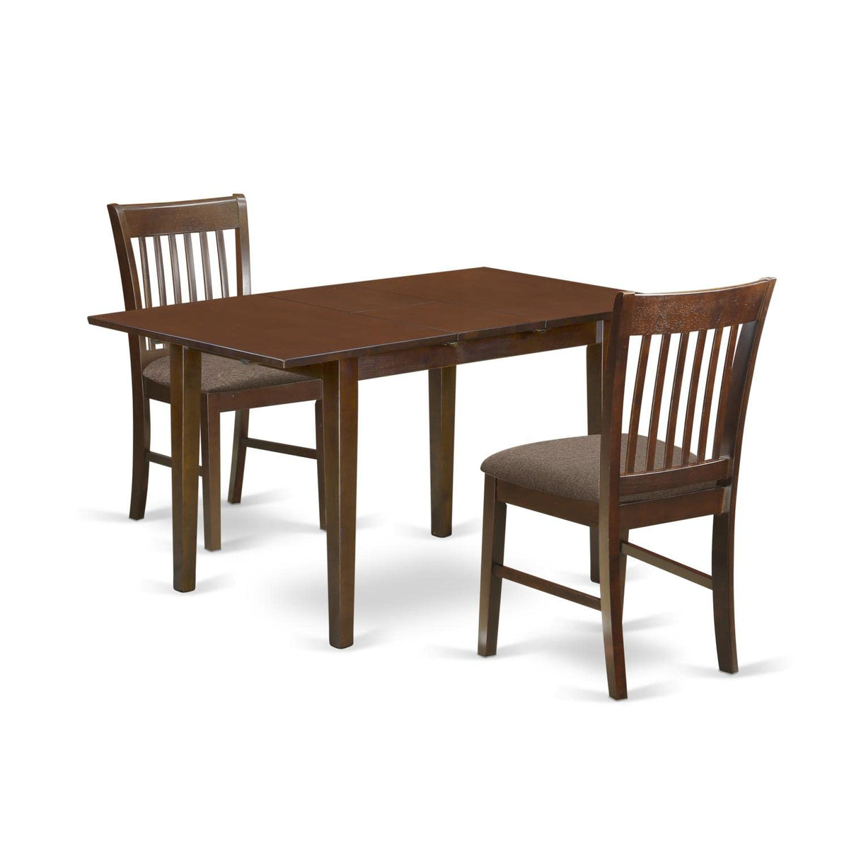 East West Furniture NOFK3-MAH-C 3 Piece Set Contains a Rectangle Dining Room Table with Butterfly Leaf and 2 Linen Fabric Upholstered Chairs, 32x54 Inch