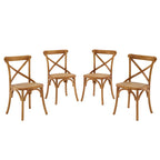 Modway Gear Rustic Modern Farmhouse Elm Wood Rattan Four Dining Chairs In Walnut