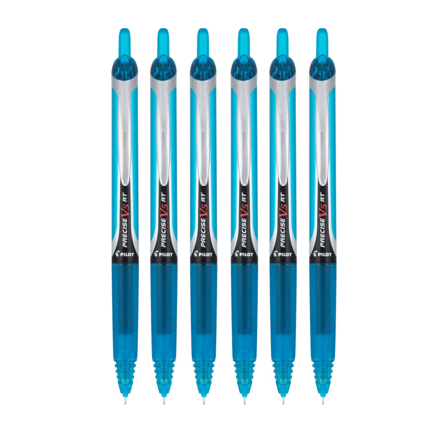 Pilot Precise V5 Rt Refillable & Retractable Liquid Ink Rolling Ball Pens, Extra Fine Point (0.5Mm) Turquoise Ink, 6-Pack