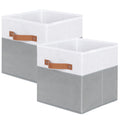 ShellKingdom Storage Bins, TwoTone Foldable Fabric Storage Cubes with Leather Handle for Closet Toys Clothes Storage Organizer 