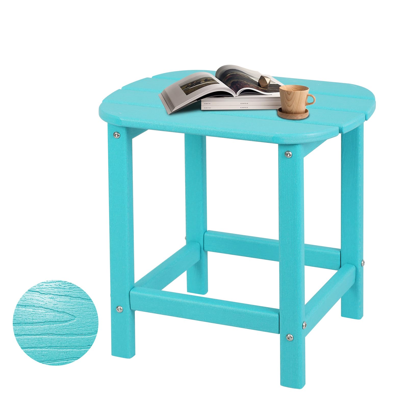 Plawdlik Adirondack Side Table,HDPE Weather Resistant,Wooden Textured for Adirondack Chairs,Patio,Garden, Porch, Backyard Use, C