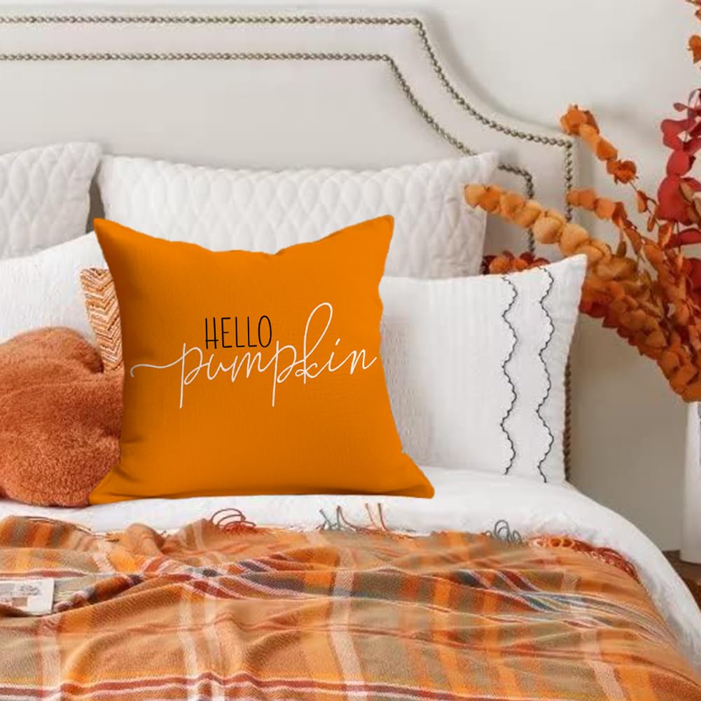 Rabusofa Fall Pillows Covers 18X18 Autumn Hello Pumpkin Pillows Decorative Throw Pillows,Lumbar Outdoor Thanksgiving Cushion Cov