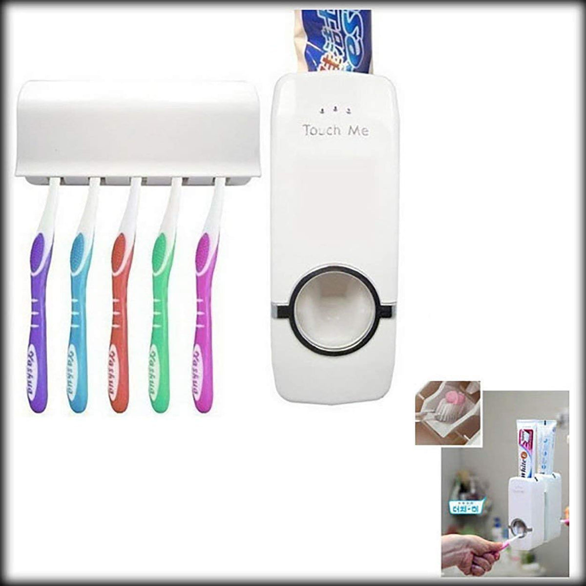 SEASPIRIT Plastic Automatic Hands Free Toothpaste Dispenser Wall Mounted Toothpaste Squeezer Dispenser with Detachable 5 Hole To