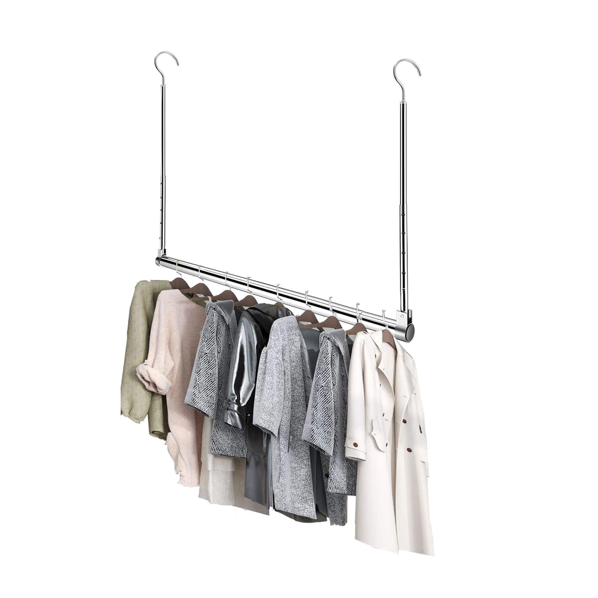 Adjustable Hanging Closet Rod, Extender Hanging Rod, Closet Hanging Organizer, Heavy Duty Closet Bar, Hanging Rod (1 Pack, Chrom