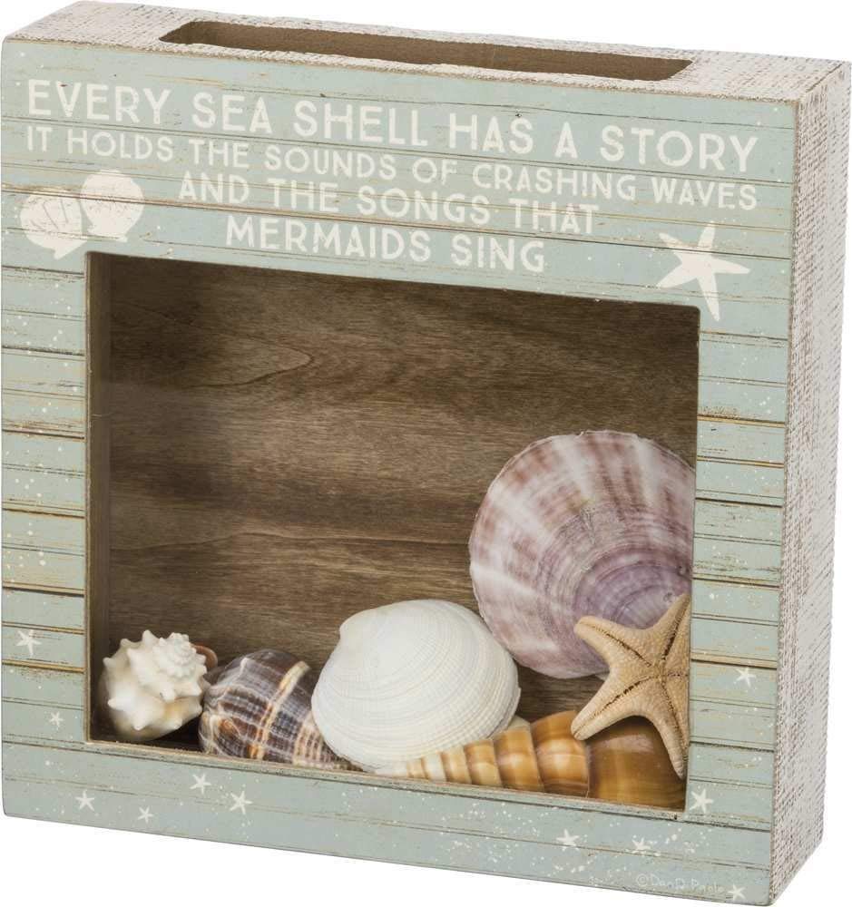 Primitives by Kathy Slat Wood Shell, 10 Length x 10 Height x 2.50 Width, Open Holder-Seashell