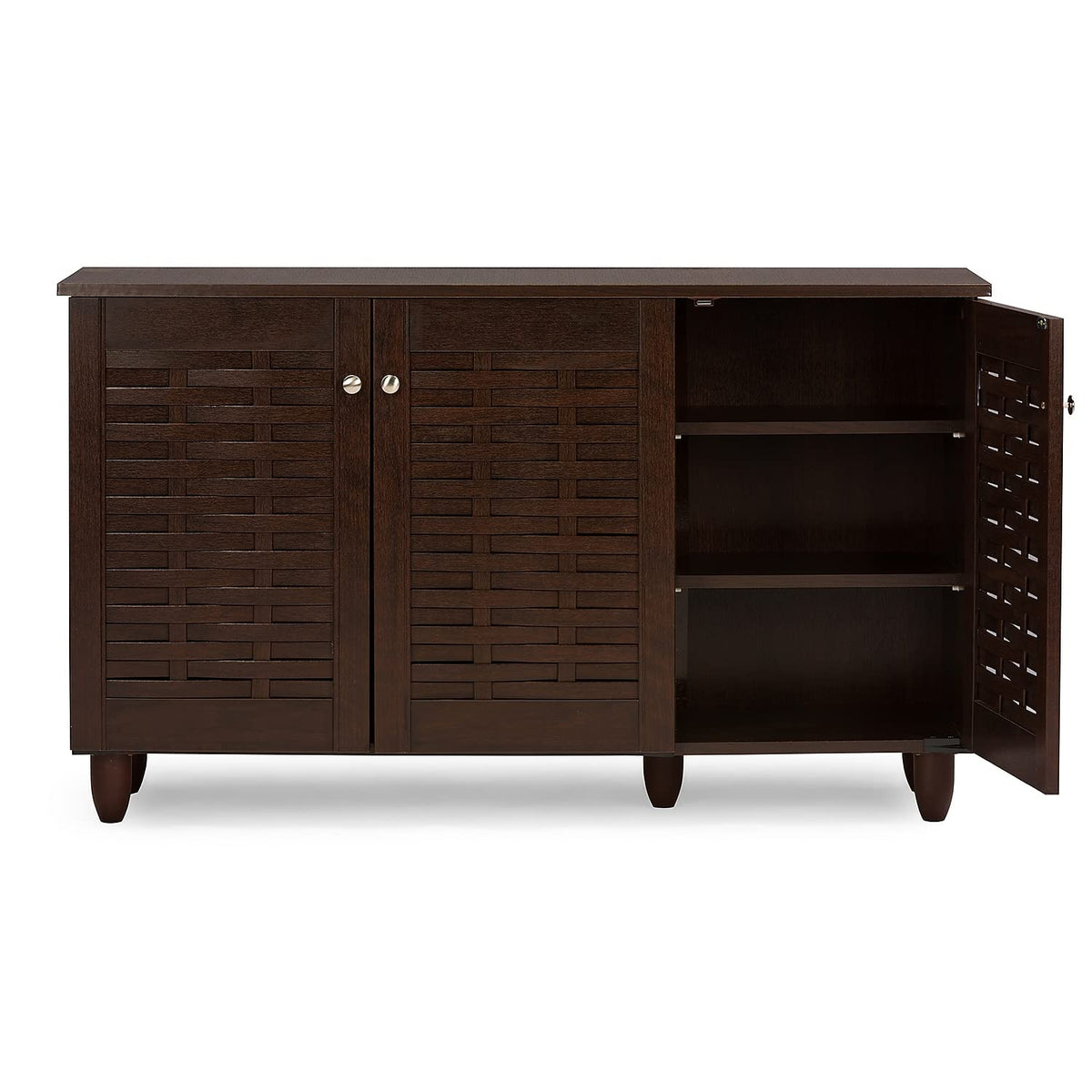 Baxton Studio Wholesale Interiors Winda Modern and Contemporary 3-Door Dark Brown Wooden Entryway Shoes Storage Cabinet