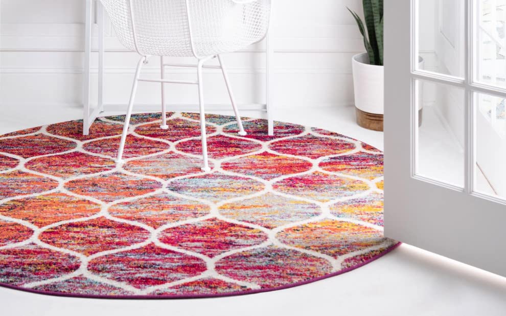 Unique Loom Trellis Frieze Collection Area Rug - Rounded (3' Round, Multi/ Black)