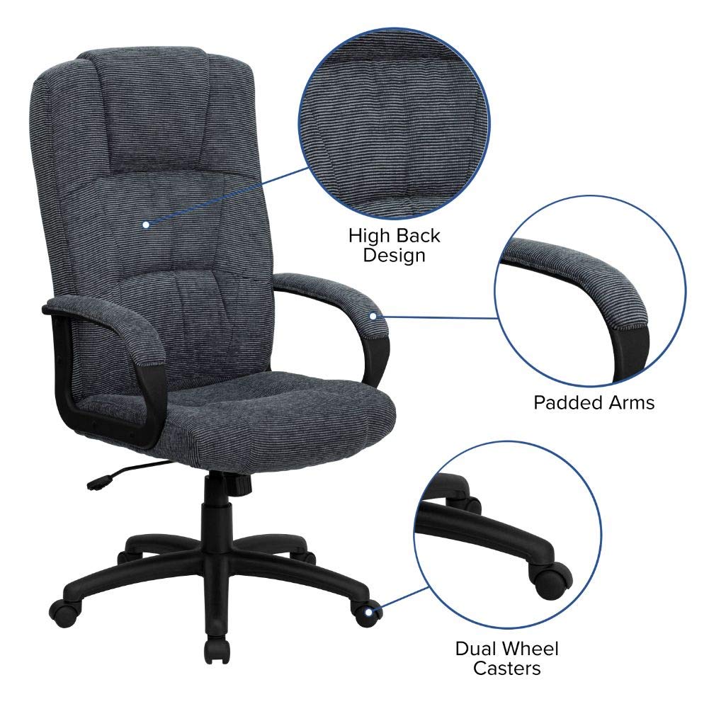 Flash Furniture Rochelle High Back Gray Fabric Executive Swivel Office Chair with Arms