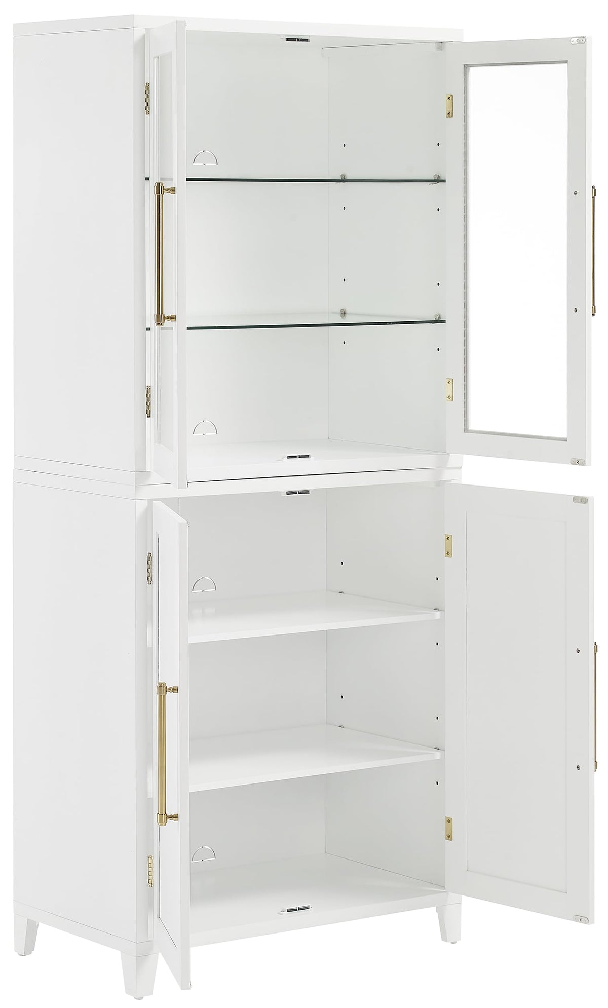 Crosley Furniture Roarke 2-Piece Glass Door China Hutch Kitchen Pantry Storage Cabinet Set, Dining Room, White