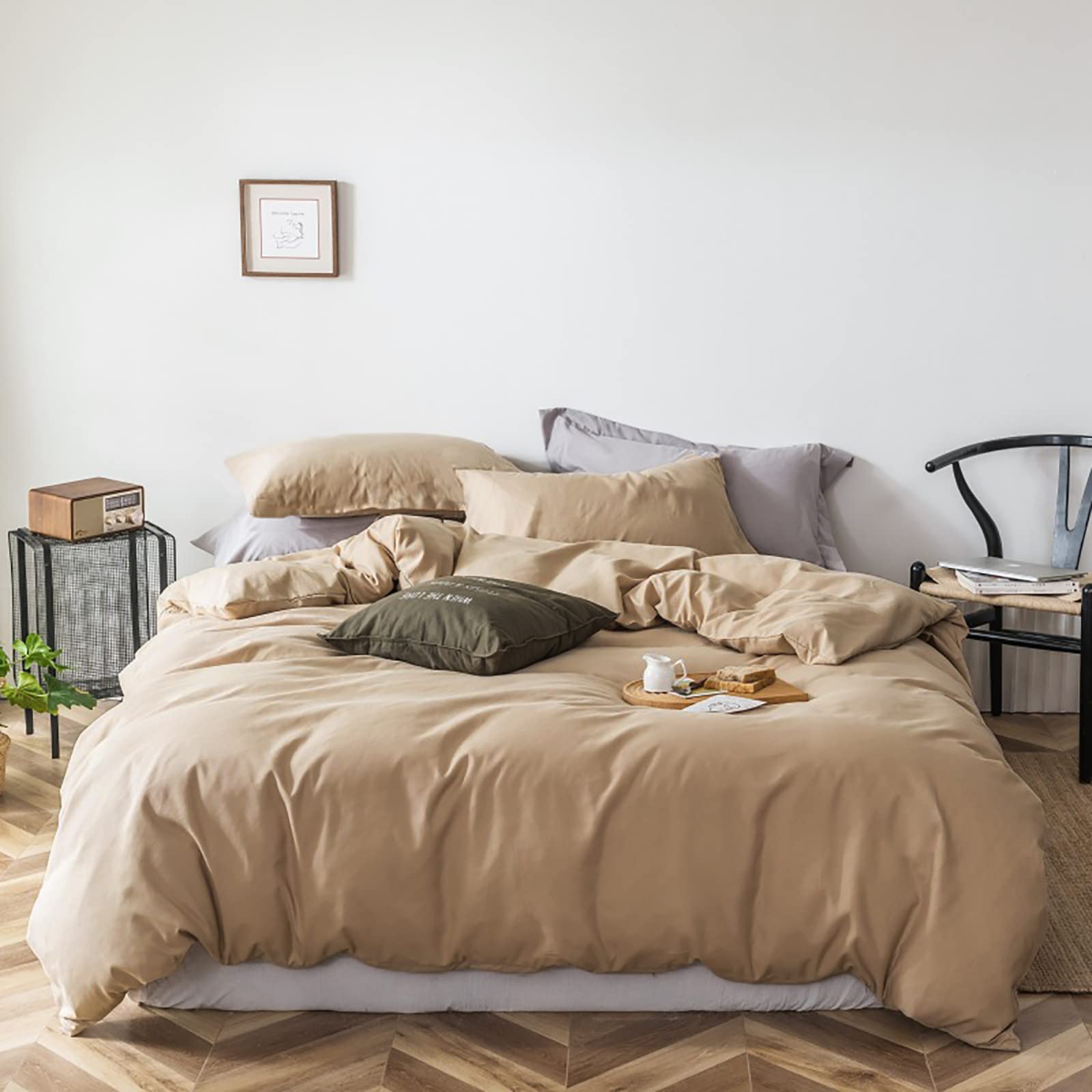 Cottonight Khaki Comforter Set California King Champagne Bedding Comforter Set Women Men Taupe Sand Color Blanket Quilts Soft Be