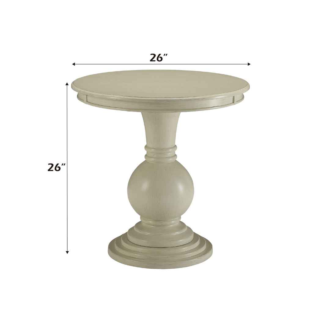 Acme Alyx Wooden Round Pedestal Table In Antique White