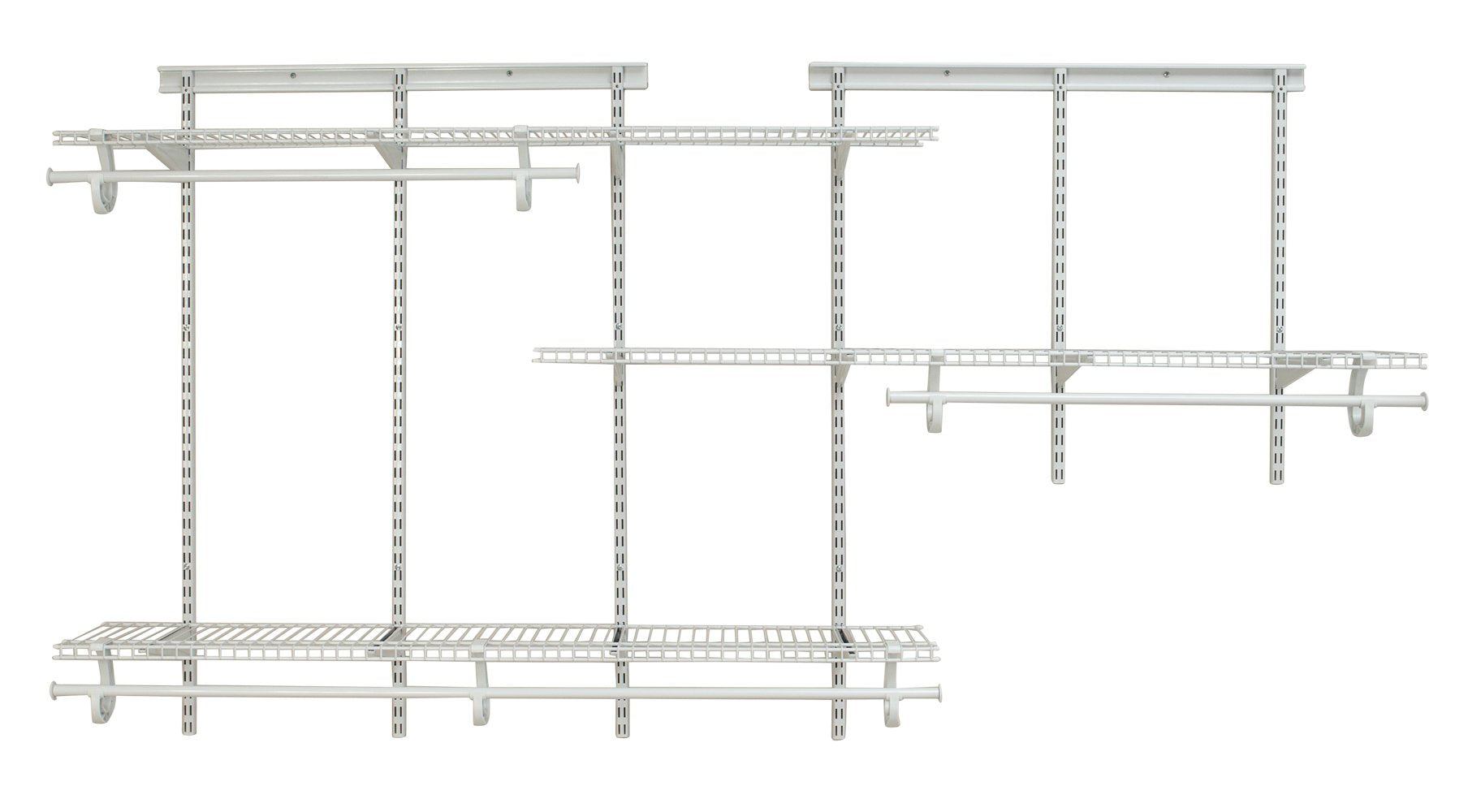 ClosetMaid ShelfTrack Wire Closet Organizer System Adjustable from 5 to 8 Ft, With Shelves, Clothes Rods, Hardware, Durable Stee