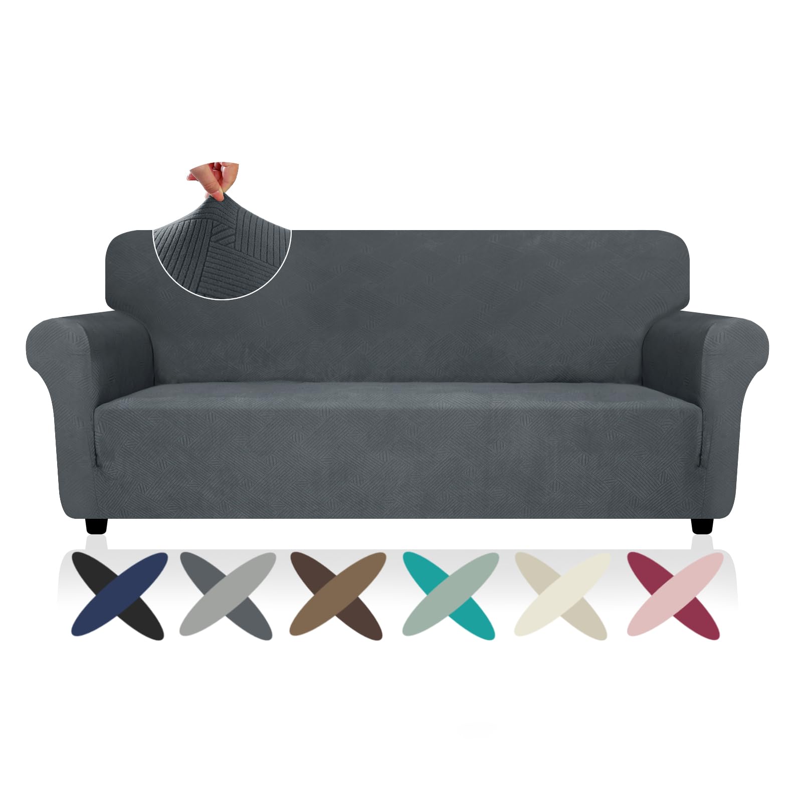 Znsayotx Super Stretch Couch Cover (71'-91'), New Striped Sofa Covers Fitted Slipcovers With Elastic Bottom, Dog Cat Pets Proof Spandex Fabric Comfortable & Durable (Dark Grey, Sofa)