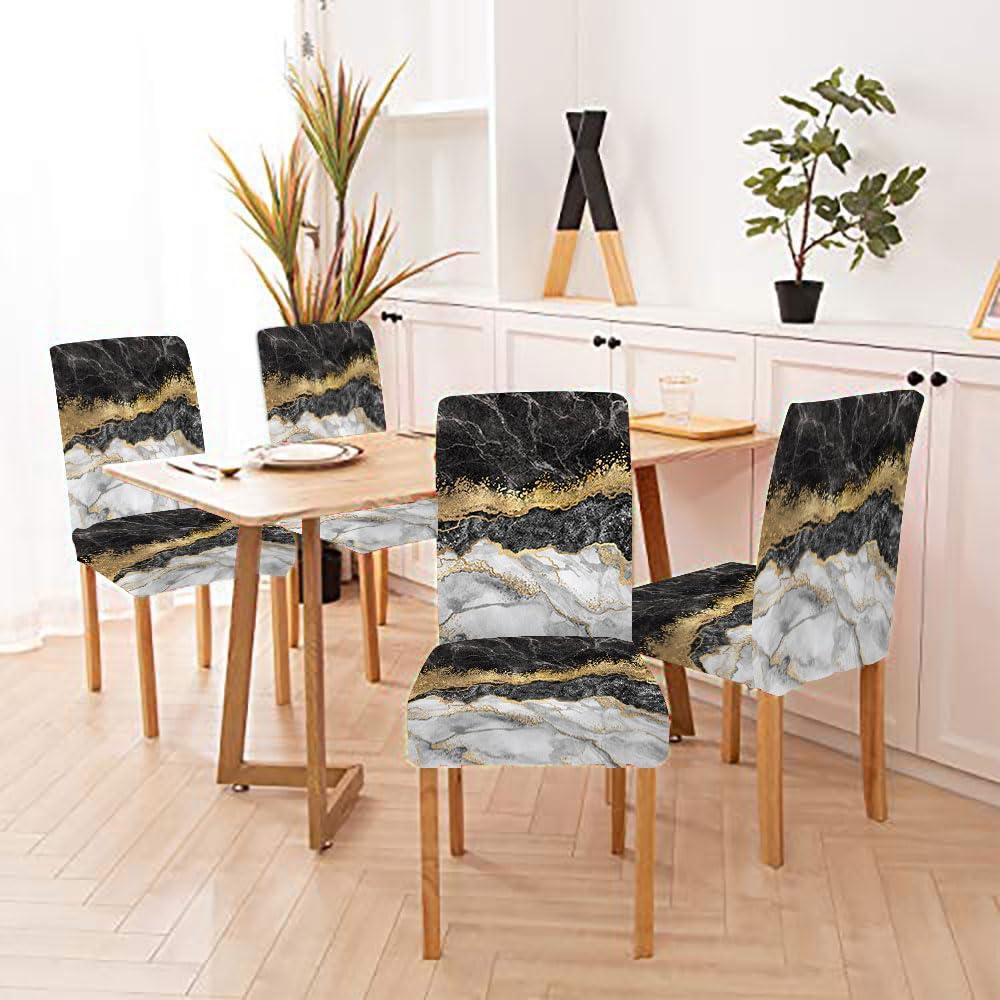 Capsceoll Black Gold Grey Chair Covers Dining Chair Slipcovers Set Of 4 Stretch Parsons Chair Slipcovers Universal Removable Washable Parson Chair Covers For Dining Room Living Room Kitchen