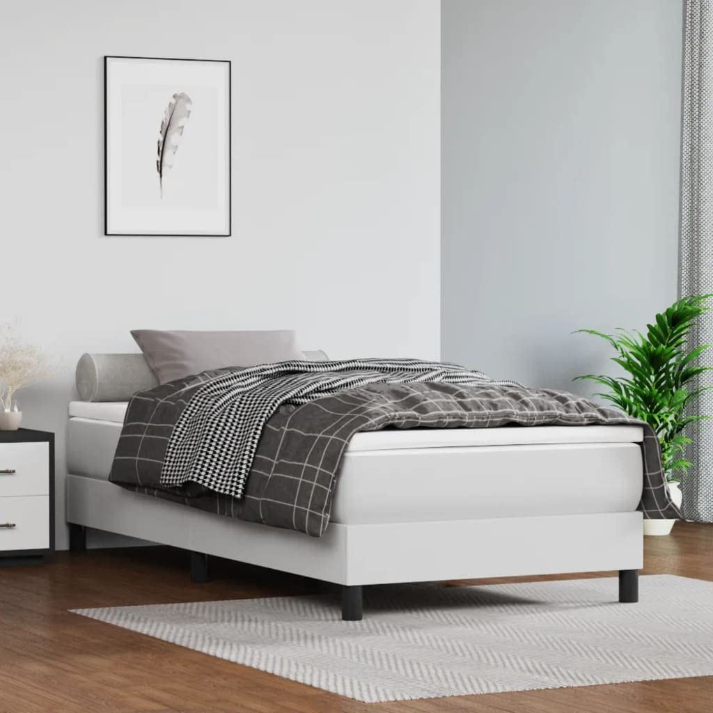 vidaXL Twin Box Spring Bed Frame - Faux Leather, White, 39.4"x74.8" Modern Aesthetic, Durable Material, Easy Assembly