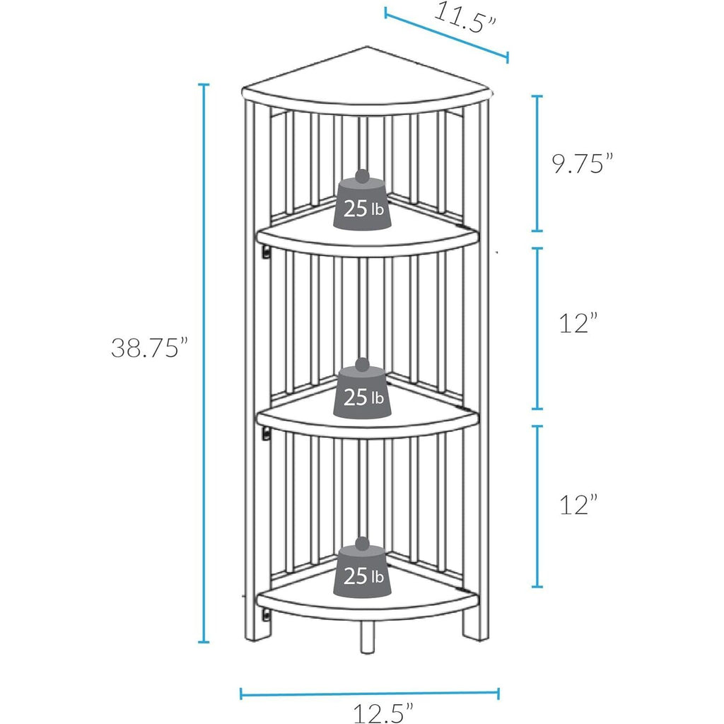 Casual Home 4 Tier Corner Folding Bookcase, Black