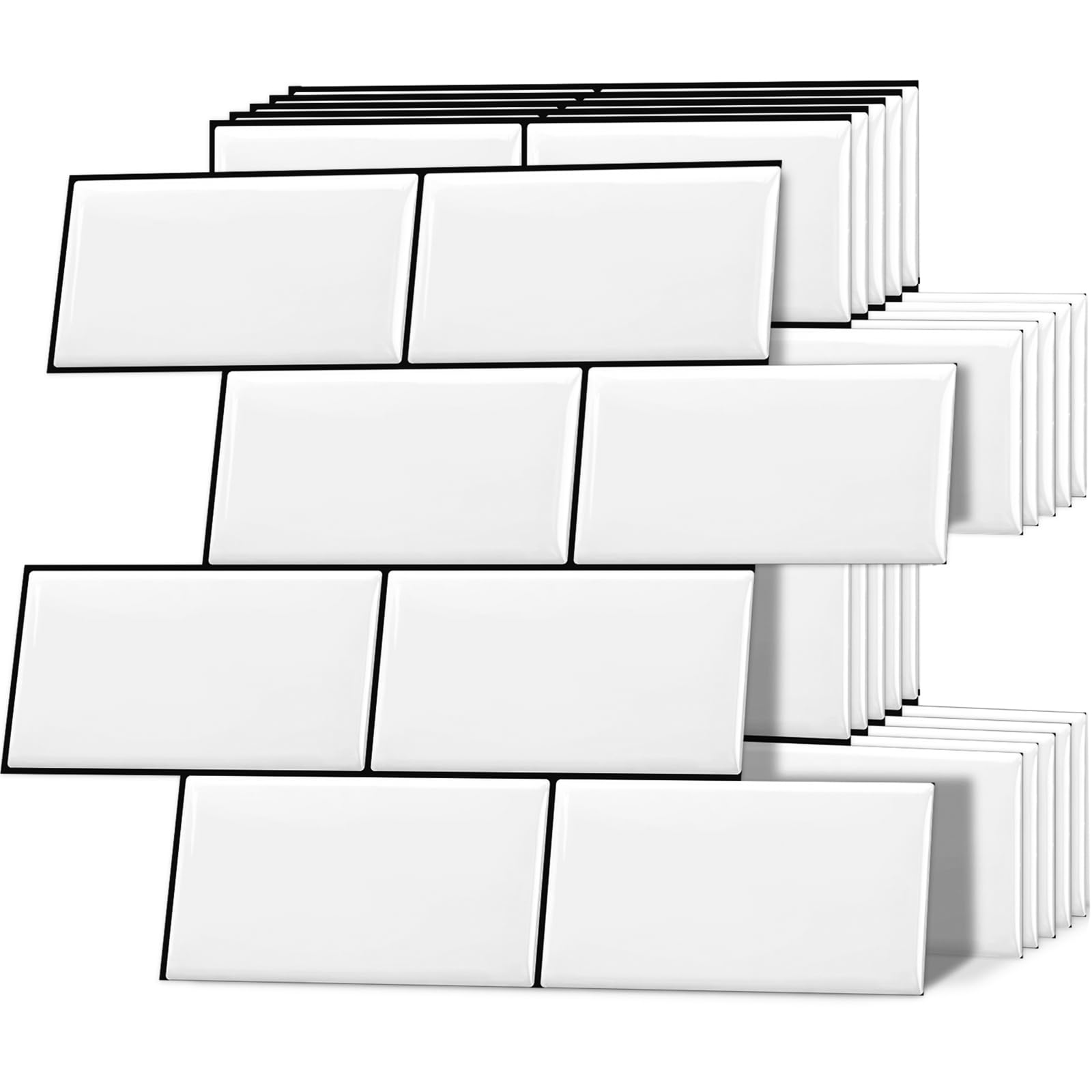 DEWOO 10 Peel and Stick Subway Tile Kitchen Backsplash for Wall, White (Thicker Design)