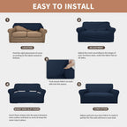 Easy-Going 100% Waterproof Oversized Loveseat Couch Cover, Dual Waterproof Sofa Cover, Stretch Jacquard Sofa Slipcover, Leakproof Furniture Protector For Kids, Pets, Dog And Cat, Dark Blue