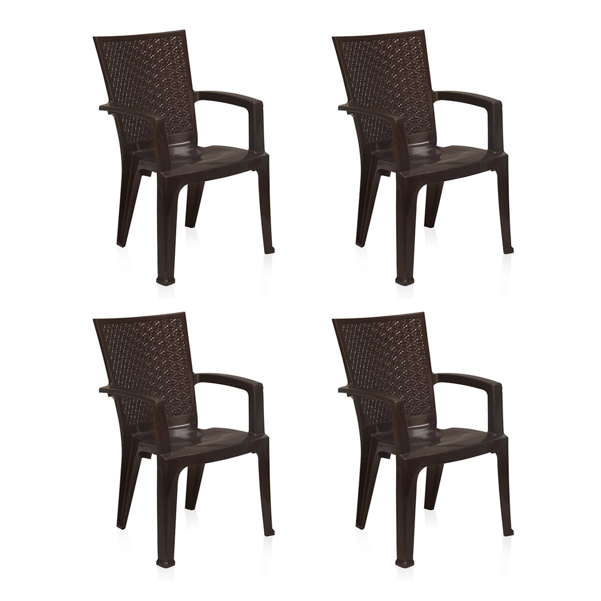 Nilkamal Plastic Chair For Living Room With Arm | Set Of 4 | 3 Year Warranty | For Home, Living Room, Outdoor | Weather Brown Co