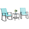 Vongrasig 3 Piece Outdoor Rocking Bistro Set, Textilene Fabric Small Patio Furniture Set, Front Porch Rocker Chairs Conversation Set With Glass Table For Lawn, Garden, Balcony, Poolside (Blue)