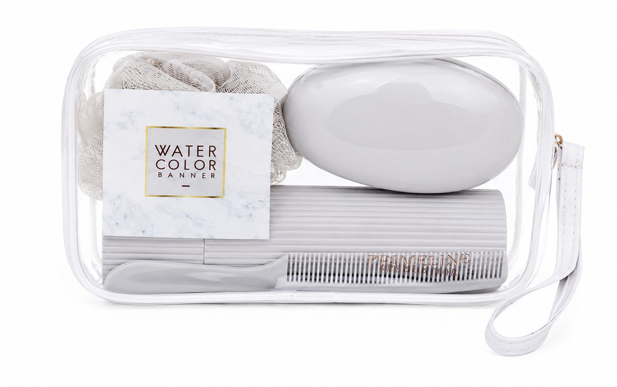 Travel Hygiene Kit with Toothbrush Case & Soap Holder, Transparent Waterproof PVC Storage Pouch, Portable Bathroom Organizer for