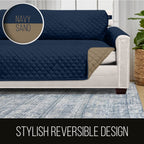 Sofa Shield Patented Couch Slip Cover, Large Cushion Protector, Reversible Stain And Dog Tear Resistant Slipcover, Quilted Microfiber 62” Seat, Washable Covers For Dogs Pets Kids, Navy Sand