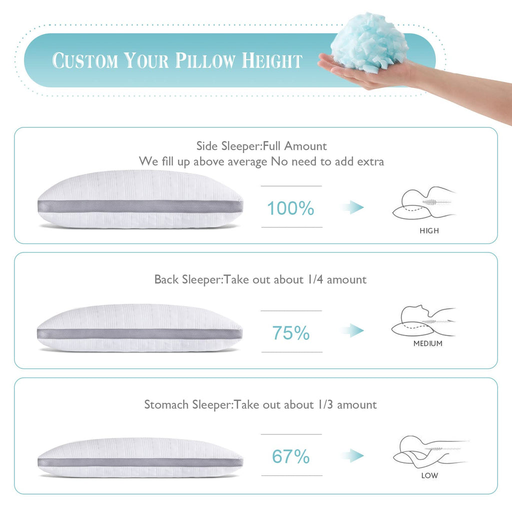 Meoflaw Cooling Pillows Queen Size Set Of 2,Shredded Memory Foam Bed Pillows For Sleeping,Queen Pillows For Back & Side Sleepers,Adjustable 2 Pillows Queen Size With Washable Cover