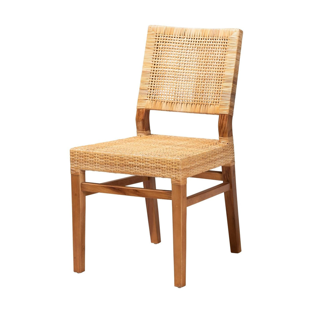 Baxton Studio Lesia Modern Bohemian Natural Brown Rattan and Walnut Brown Finished Wood 2-Piece Dining Chair Set