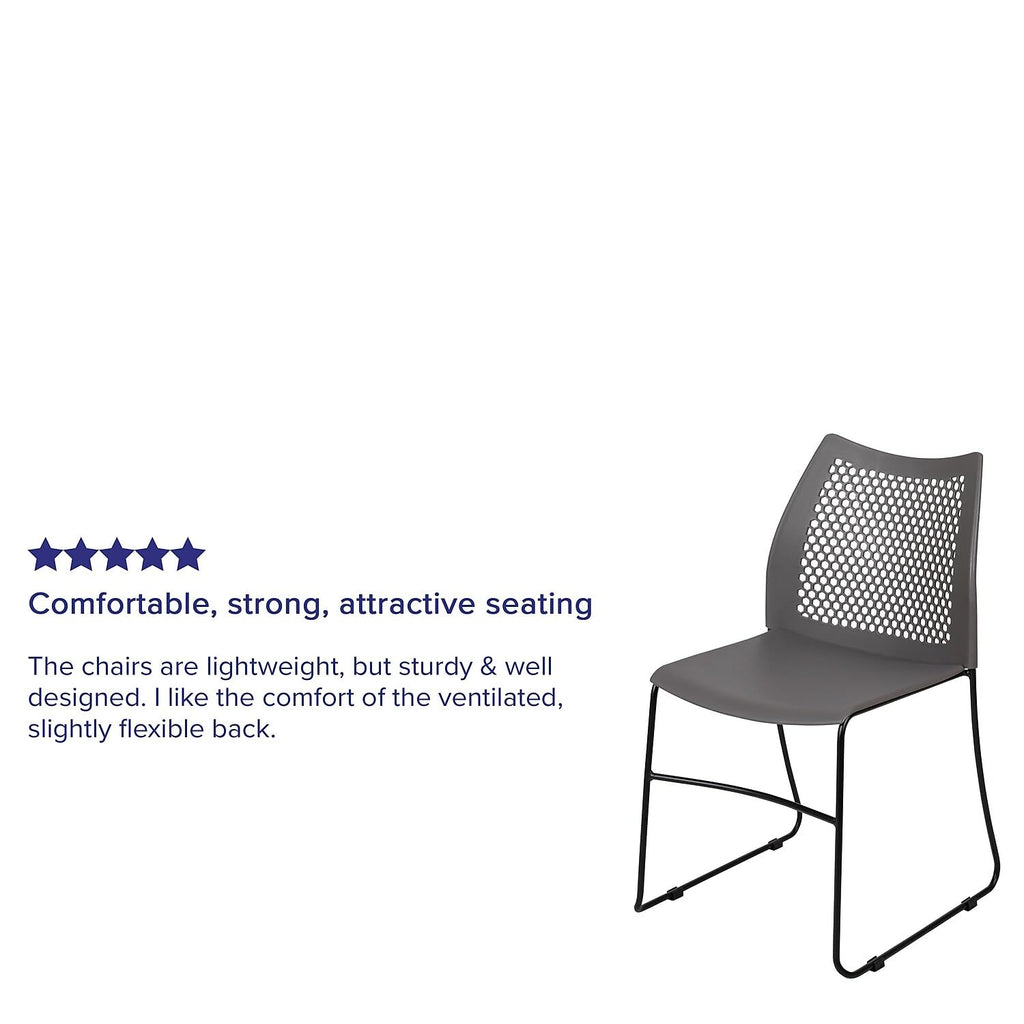 Flash Furniture Hercules Series 661 Lb. Capacity Gray Stack Chair With Air-Vent Back And Black Powder Coated Sled Base