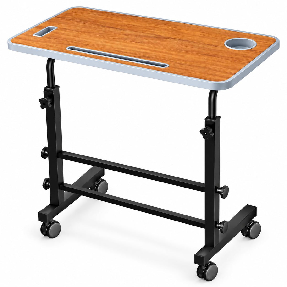 Fullstar Adjustable Laptop Table With Wheels, Rolling Bed Table For Laptop, Study & Work From Home, Portable Computer Desk With