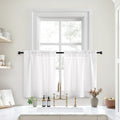 HOMEIDEAS White Kitchen Curtains 30 X 36 Inches 2 Panels Set Non-See-Through Privacy Semi Sheer Short Window Curtains Fish Bone 